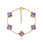 Pulsera de Trébol Morado Jaspeado 100% Acero Bañado en Oro 18K