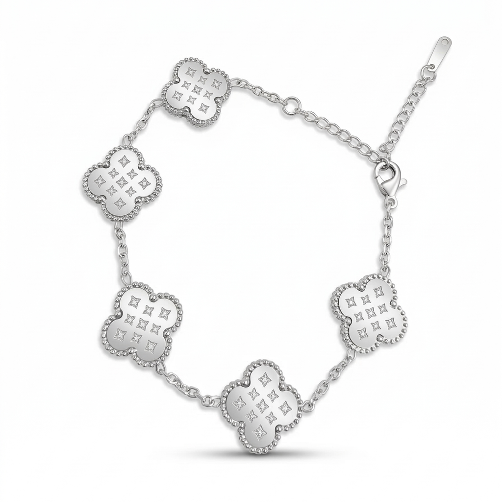 Pulsera de Tréboles Grabados - 100% Acero Plateado