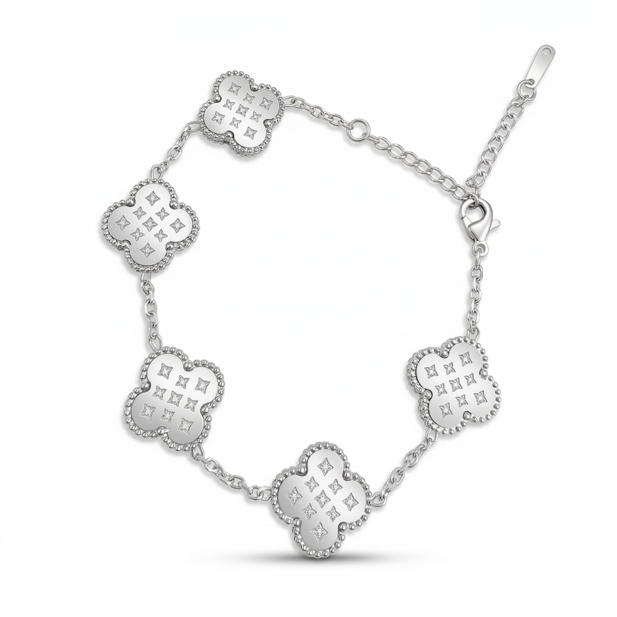 Pulsera de Tréboles Grabados - 100% Acero Plateado