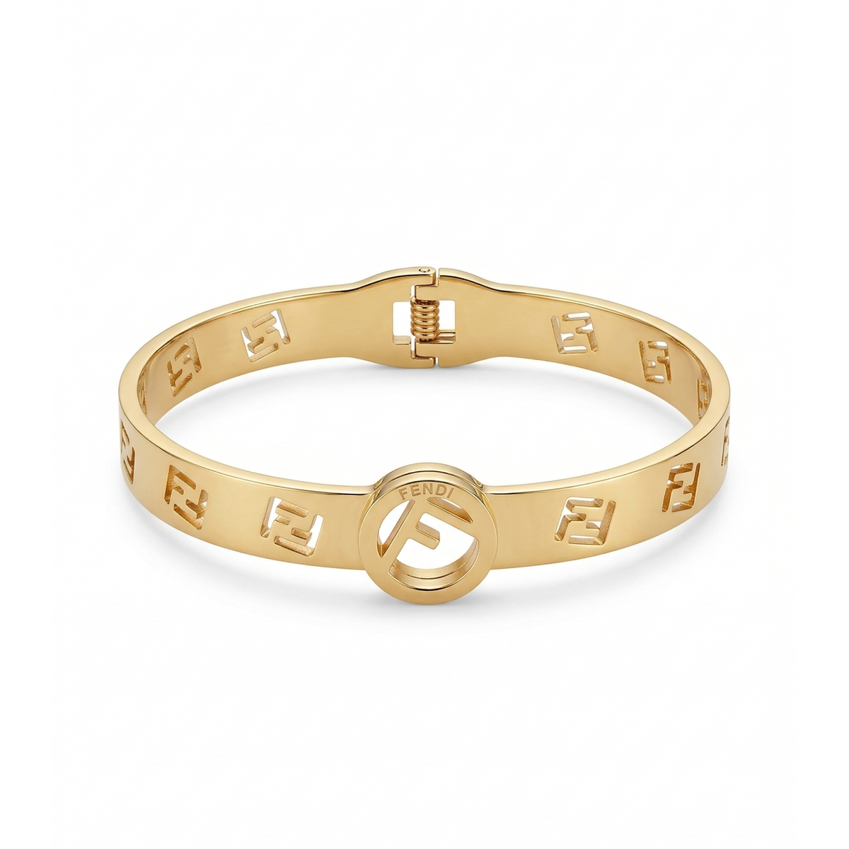 Brazalete Rígido con Logotipo Calado - 100% Acero con Baño de Oro 18K