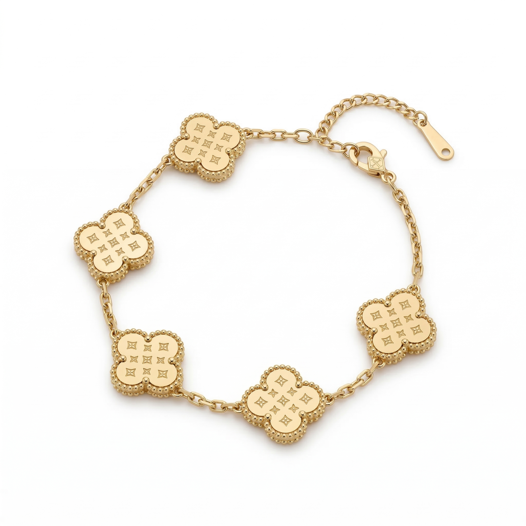 Pulsera de Tréboles Grabados - 100% Acero Bañado en Oro 18K