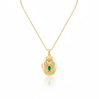 Collar Relicario Ovalado con Circonitas 100% Acero Bañado en Oro 18K