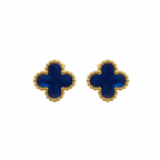 Pendientes de Botón Trébol Azul con Borde Dorado Perlado 100% Acero Bañado en Oro 18K