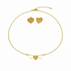 Conjunto Collar de Tres Corazones y Pendientes Corazón Texturizado - 100% Acero Bañado en Oro 18K