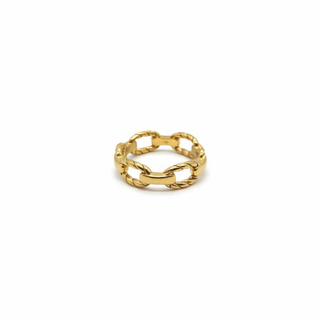 Anillo Diseño de Cadena con Eslabones Trenzados - 100% Acero Bañado en Oro de 18K