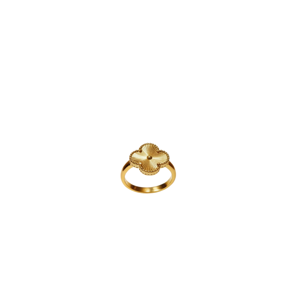 Anillo de Acero Chapado en Oro de 18K 100% con Diseño de Trébol