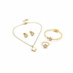 Conjunto de Joyería Trébol Blanco Nácar 100% Acero Bañado en Oro 18K