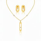 Conjunto de Joyas "Elegancia Geométrica" - Brazalete, Pendientes y Collar 100% Acero Bañado en Oro de 18K