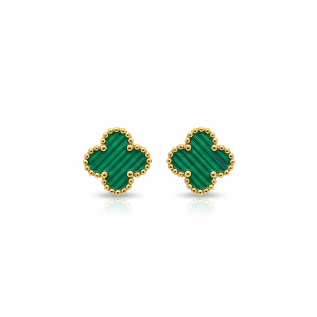 Pendientes Trébol de la Suerte Verde - Acero 100% Bañado en Oro 18K
