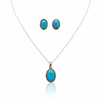 Conjunto de Joyas con Turquesa Reconstituida - Pendientes y Collar 100% Acero Bañado en Plata