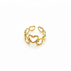 Anillo de Corazones Entrelazados - 100% Acero Bañado en Oro de 18K . Adjustable