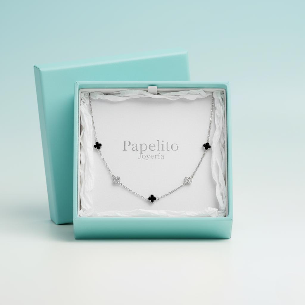 Collar de Acero Inoxidable 100% con Colgante de Corazón Azul y Zirconias