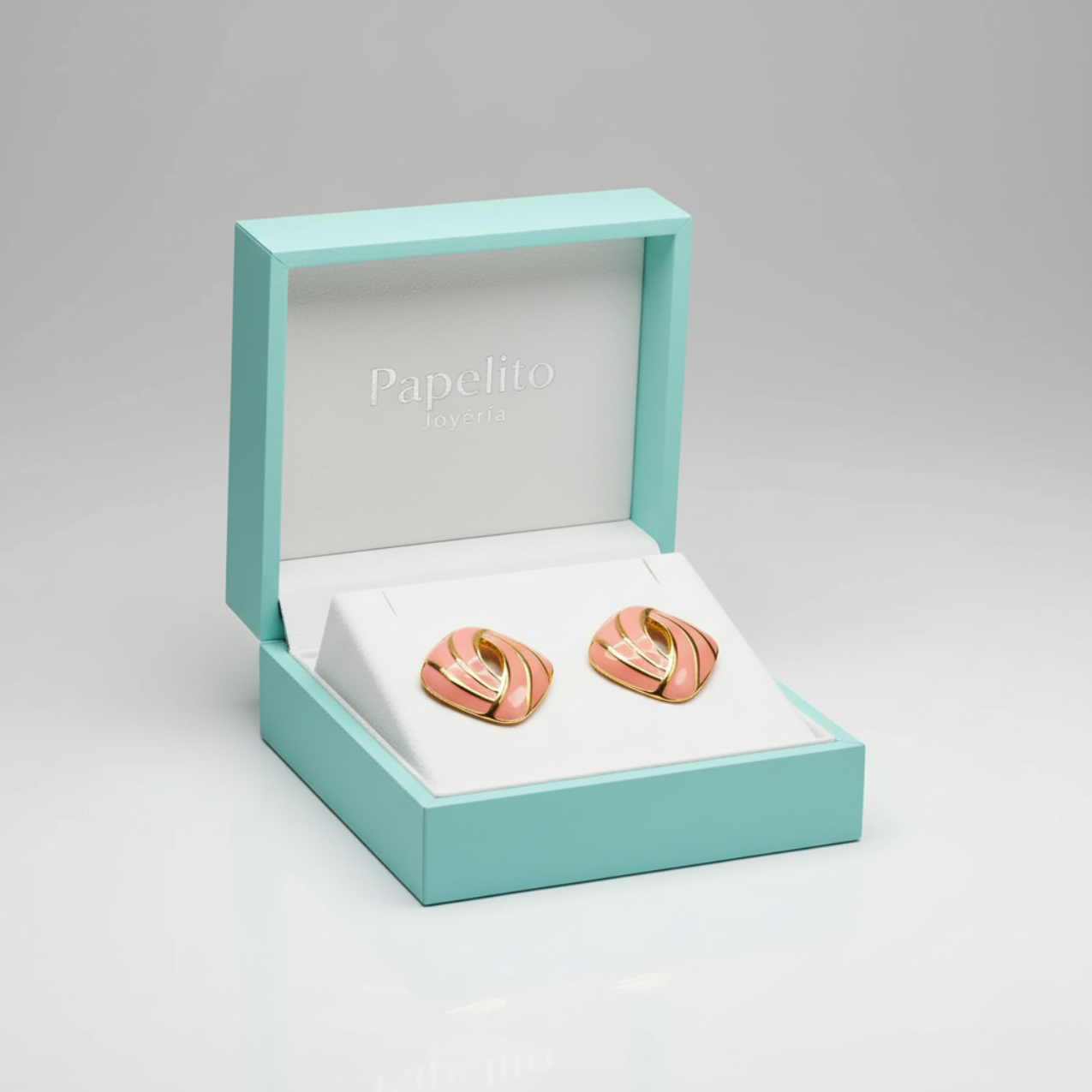 Pendientes Geométricos Esmalte Rosa y Rayas Doradas 100% Acero Bañado en Oro 18K