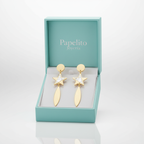 Pendientes Largos Colgantes de Estrella Nácar y Hoja 100% Acero Bañado en Oro 18K