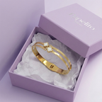 Pulsera Rígida Doble Banda con Tréboles de Nácar y Circonitas - 100% Acero Bañado en Oro 18K
