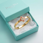 Pulsera Rígida con Flor de Cuatro Pétalos Esmaltada Roja y Circonitas - 100% Acero Bañado en Oro 18K