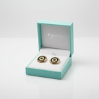 Pendientes Círculos Concéntricos Negros y Dorados 100% Acero Bañado en Oro 18K