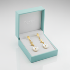Pendientes Largos Colgantes Flor de Nácar y Hoja 100% Acero Bañado en Oro 18K