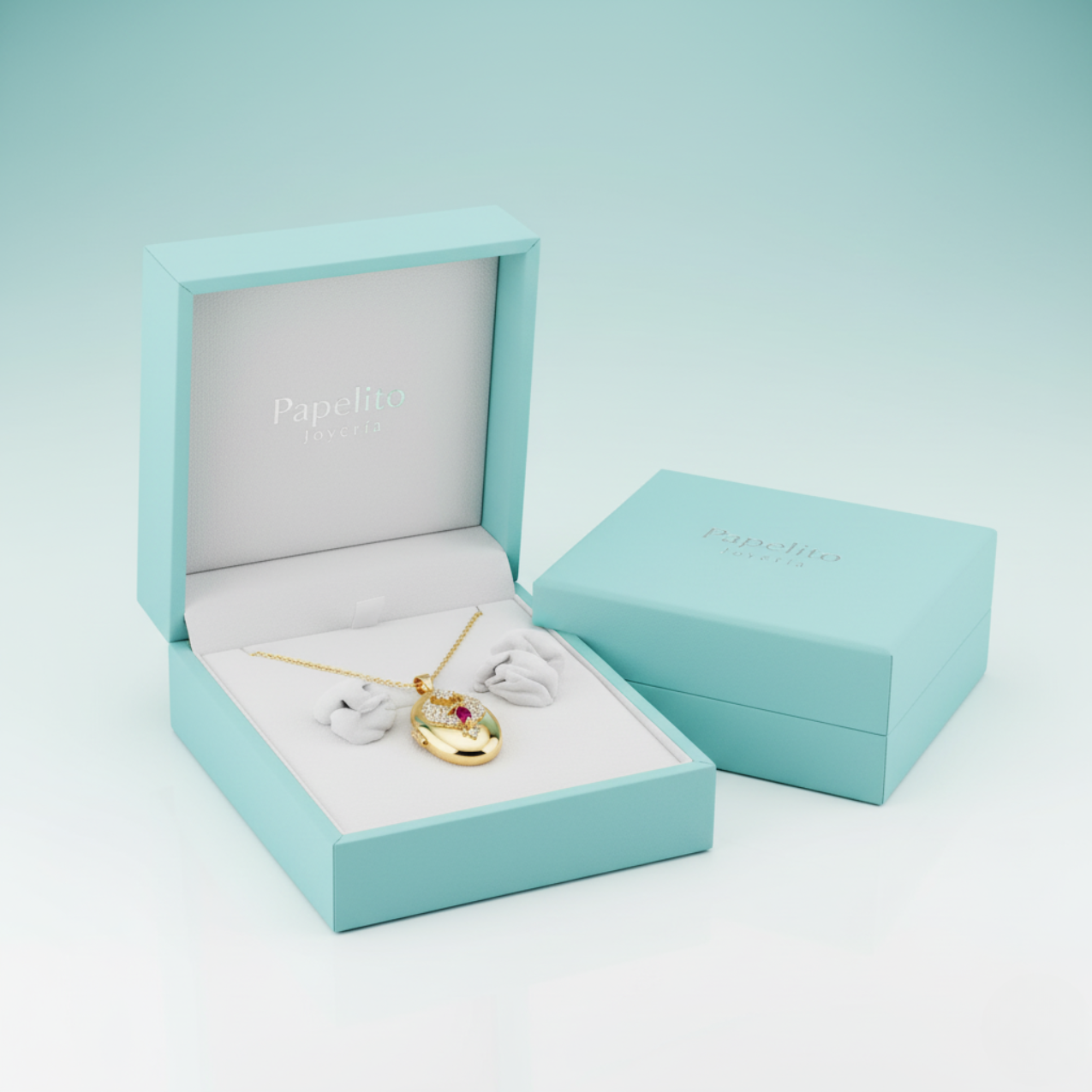 Collar Relicario Ovalado con Circonitas 100% Acero Bañado en Oro 18K