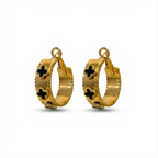 Pendientes de Aro con Detalle de Trébol Negro - 100% Acero Bañado en Oro 18K