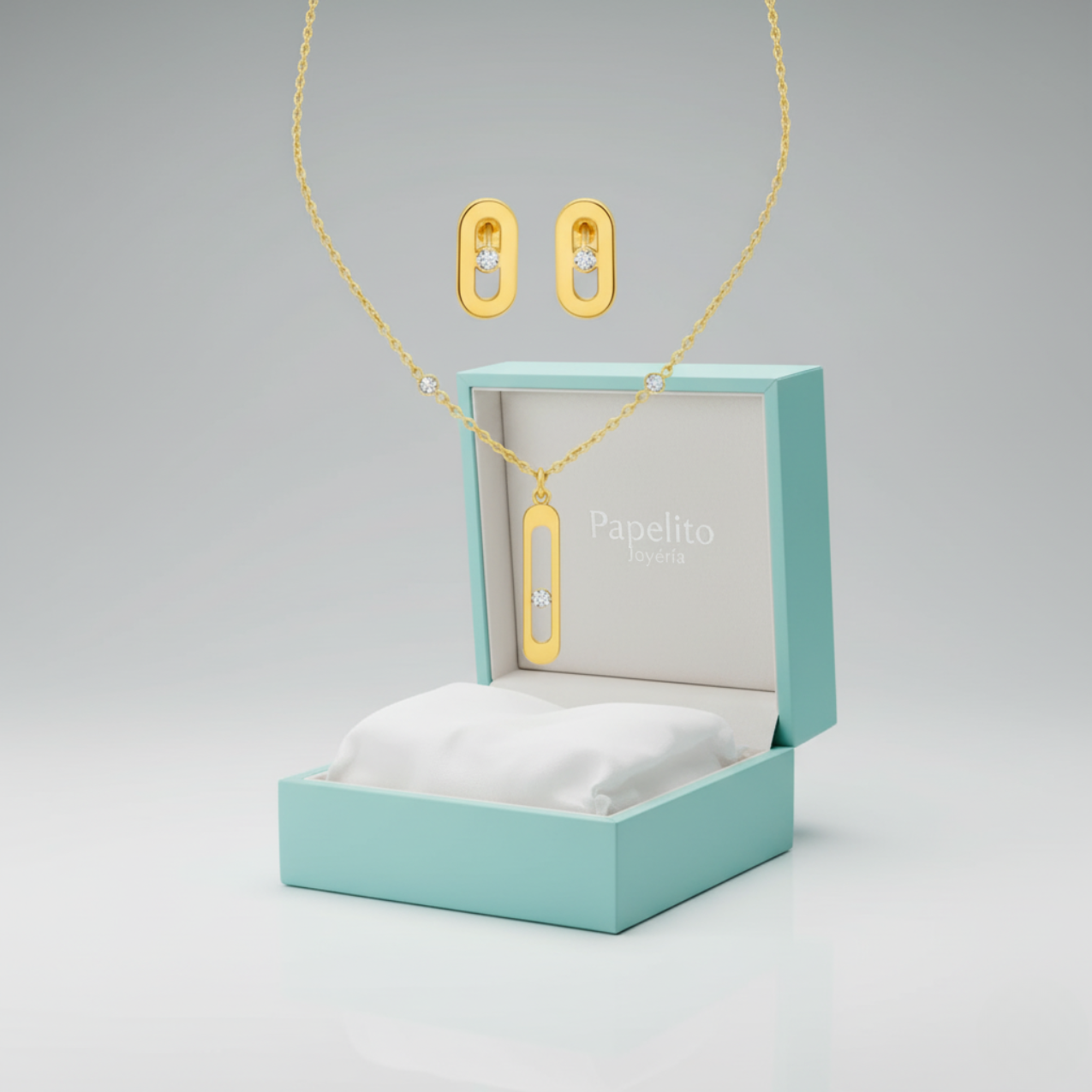 Conjunto de Joyas "Elegancia Geométrica" - Brazalete, Pendientes y Collar 100% Acero Bañado en Oro de 18K