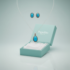 Conjunto de Joyas con Turquesa Reconstituida - Pendientes y Collar 100% Acero Bañado en Plata