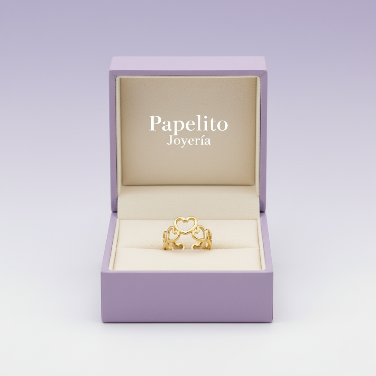 Anillo Banda de Corazones Calados 100% Acero Bañado en Oro 18K