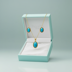 Conjunto de Collar y Pendientes con Ovalo de Piedra Turquesa Natural - 100% Acero Bañado en Oro 18K