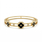 Pulsera Rígida con Flores Esmaltadas y Detalles Calados - 100% Acero Bañado en Oro 18K
