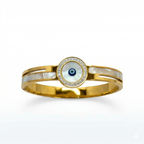 Pulsera Rígida con Ojo Turco y Nácar - 100% Acero Bañado en Oro 18K