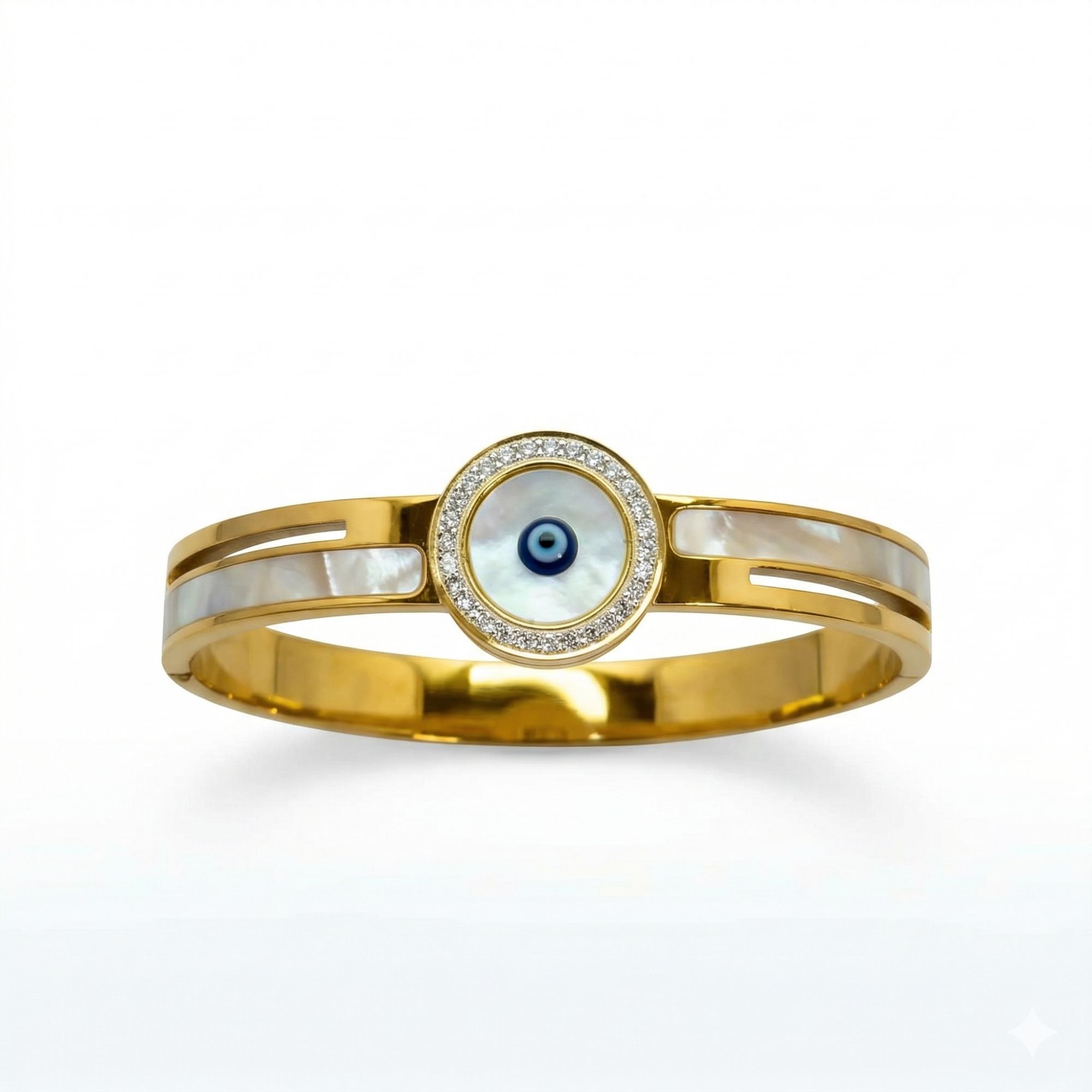 Pulsera Rígida con Ojo Turco y Nácar - 100% Acero Bañado en Oro 18K