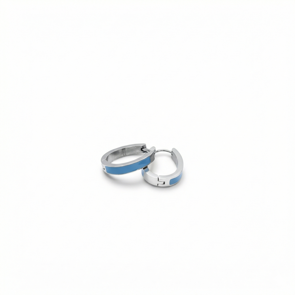 Pendientes de Aro Modernos con Detalle de Esmalte Azul Cielo - Acero Inoxidable