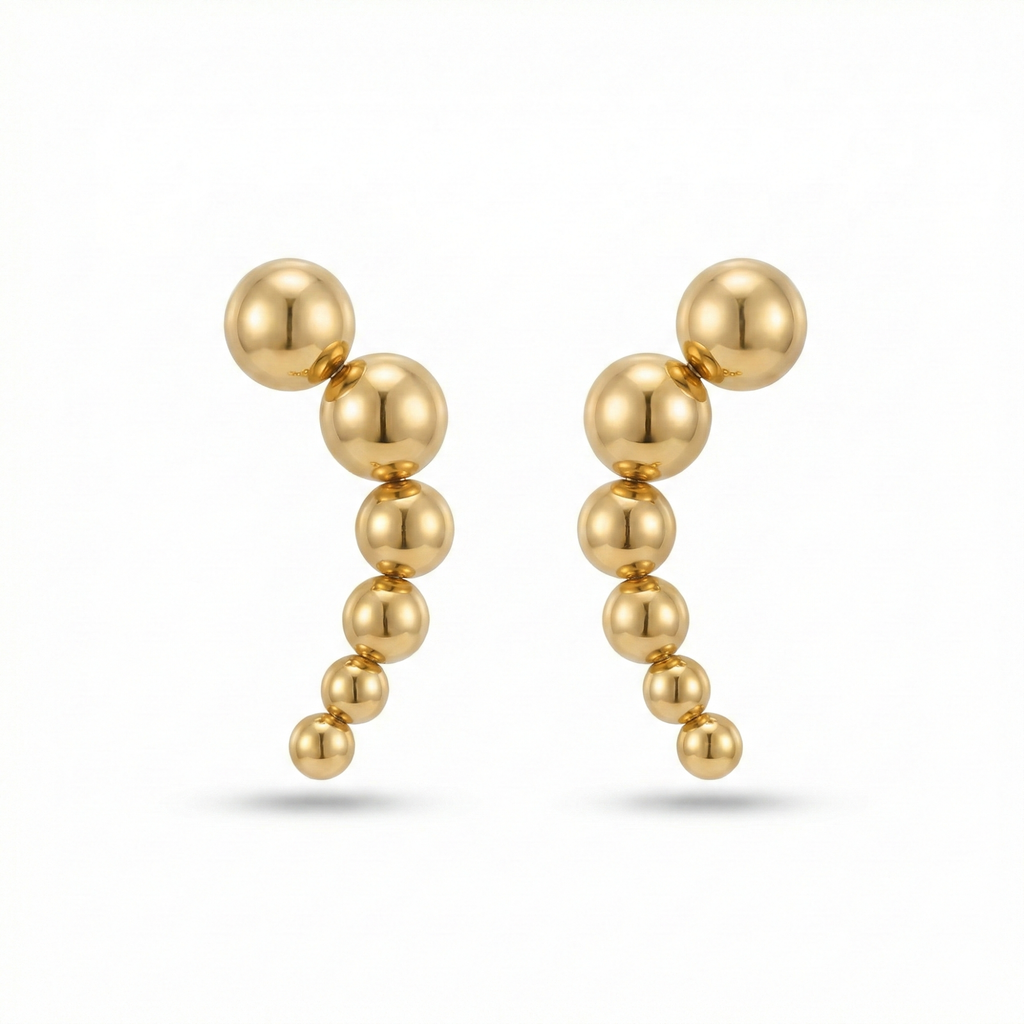 Pendientes Trepadores de Bolas Graduadas 100% Acero Bañado en Oro 18K