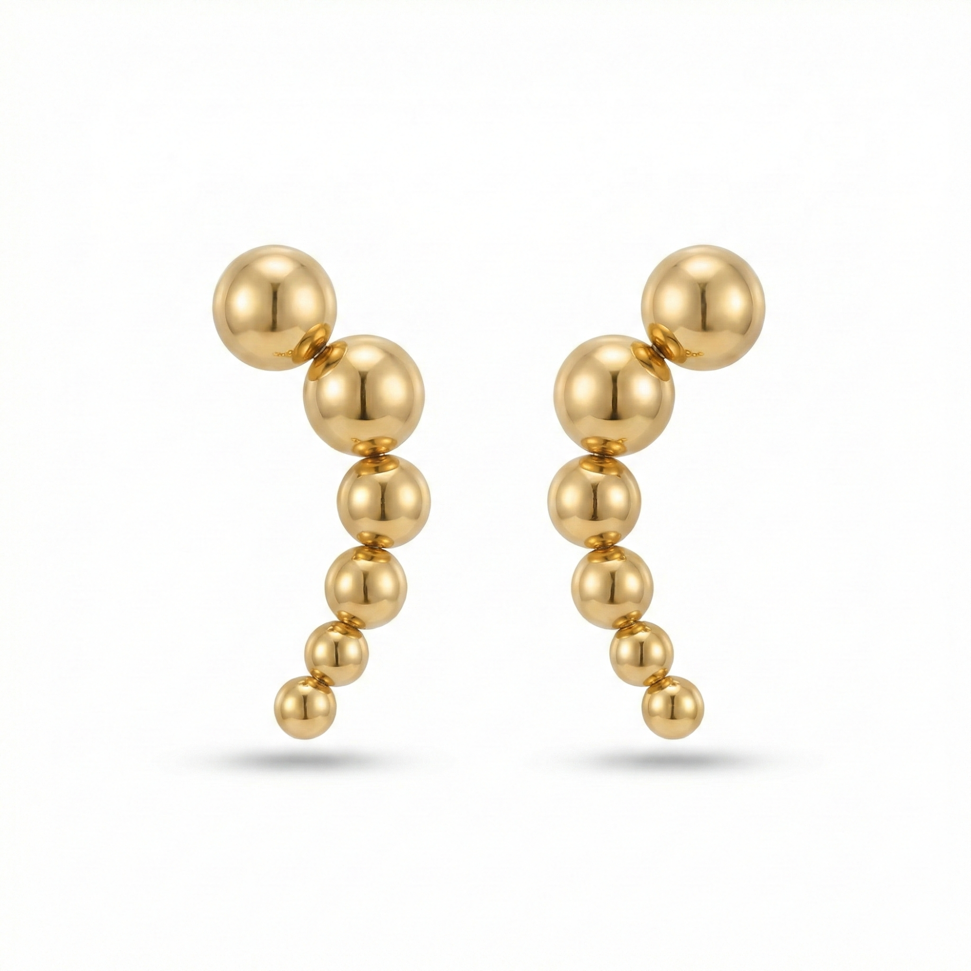 Pendientes Trepadores de Bolas Graduadas 100% Acero Bañado en Oro 18K