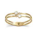 Pulsera Rígida Doble Banda con Tréboles de Nácar y Circonitas - 100% Acero Bañado en Oro 18K