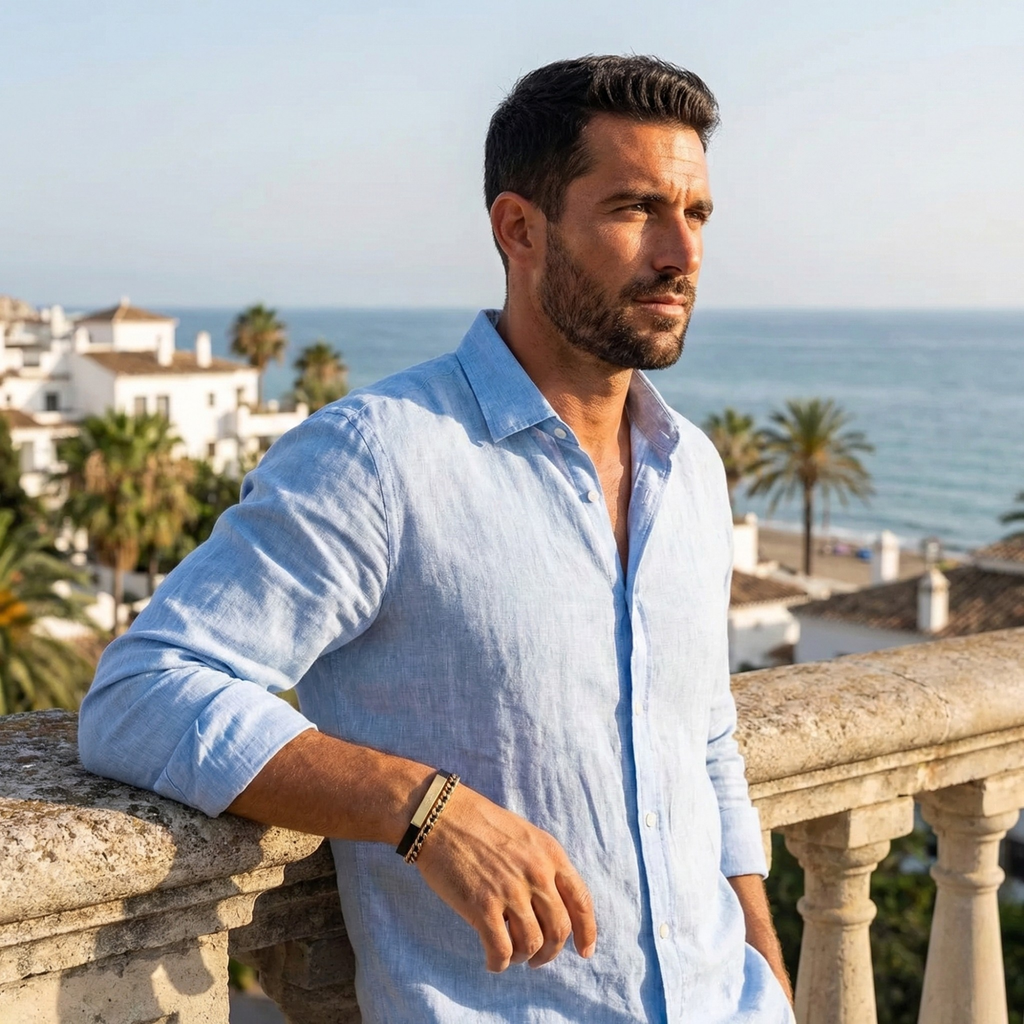 Pulsera Masculina de Cuero Negro y Cadena de Eslabones – 100% Acero Bañado en Oro 18K