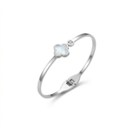 Pulsera Rígida con Trébol de Nácar Blanco y Gema 100% Acero Inoxidable Color Plata
