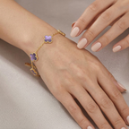 Pulsera de Trébol Morado Jaspeado 100% Acero Bañado en Oro 18K