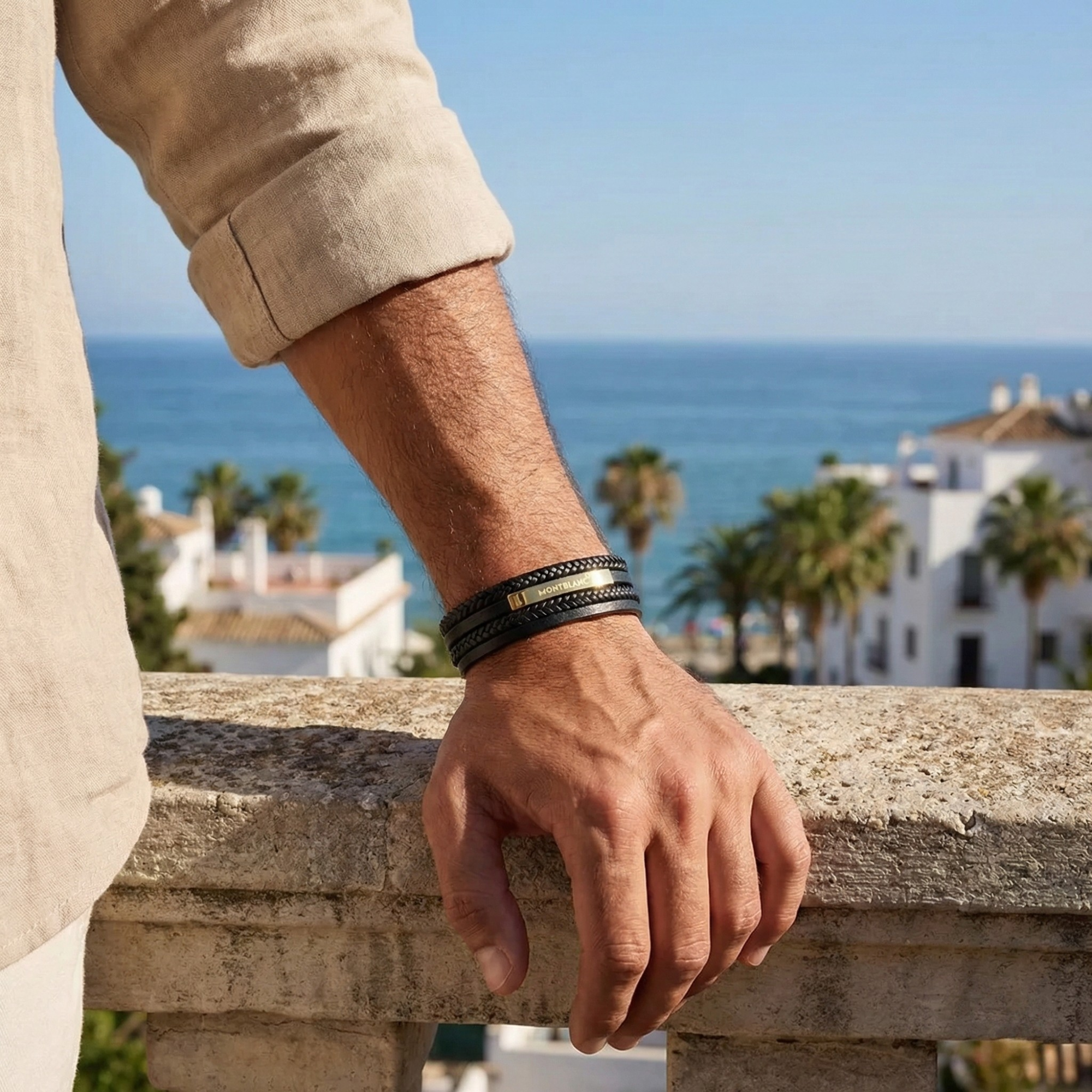 Pulsera para Hombre de Cuero Negro y Placa de Identidad – 100% Acero Bañado en Oro 18K