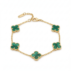 Pulsera de Trébol Verde Malaquita 100% Acero Bañado en Oro 18K