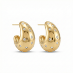 Pendientes de Gota Abultada con Incrustaciones de Circonitas - 100% Acero Bañado en Oro 18K