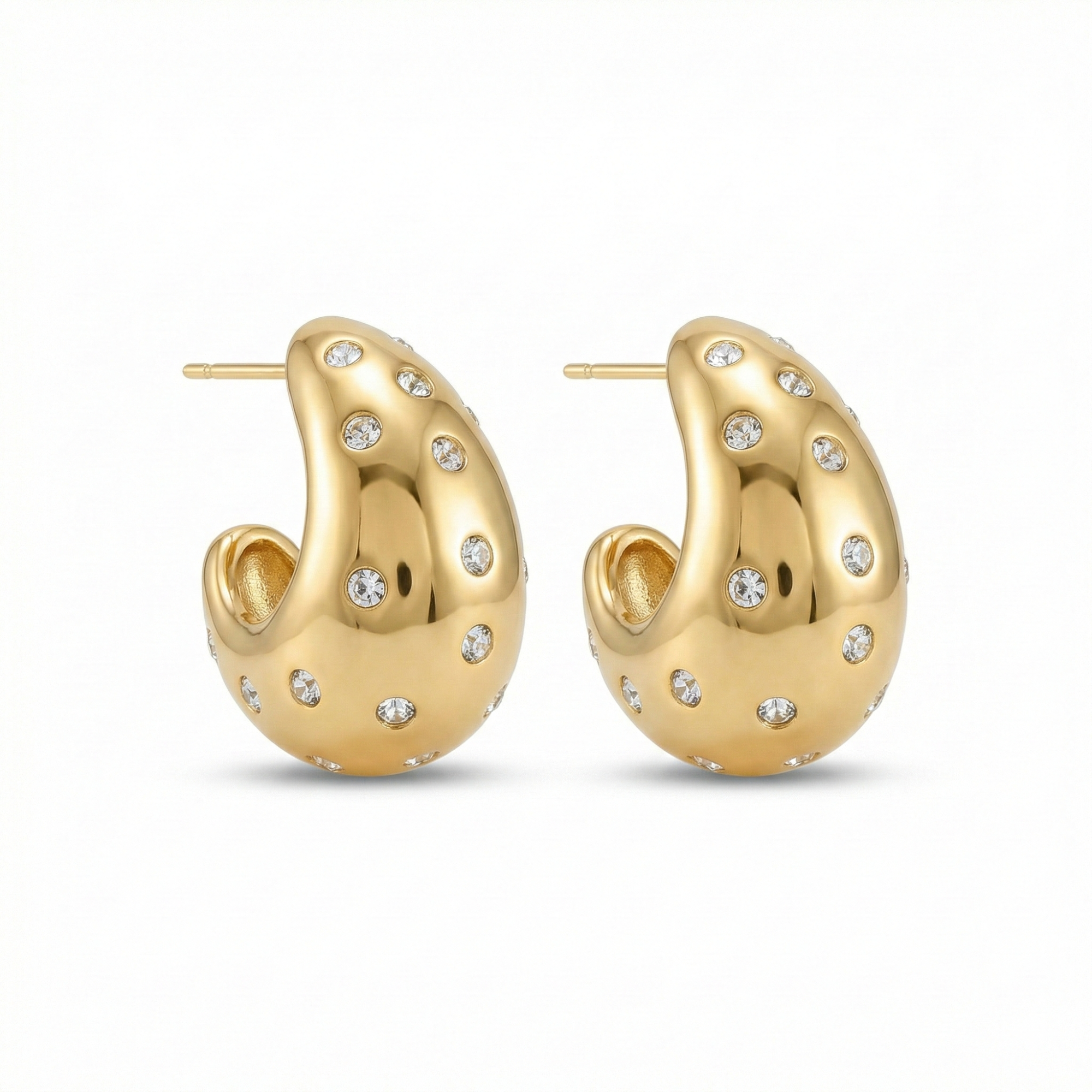 Pendientes de Gota Abultada con Incrustaciones de Circonitas - 100% Acero Bañado en Oro 18K