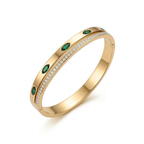 Pulsera Rígida con Cristales Verdes y Circonitas - 100% Acero Bañado en Oro 18K