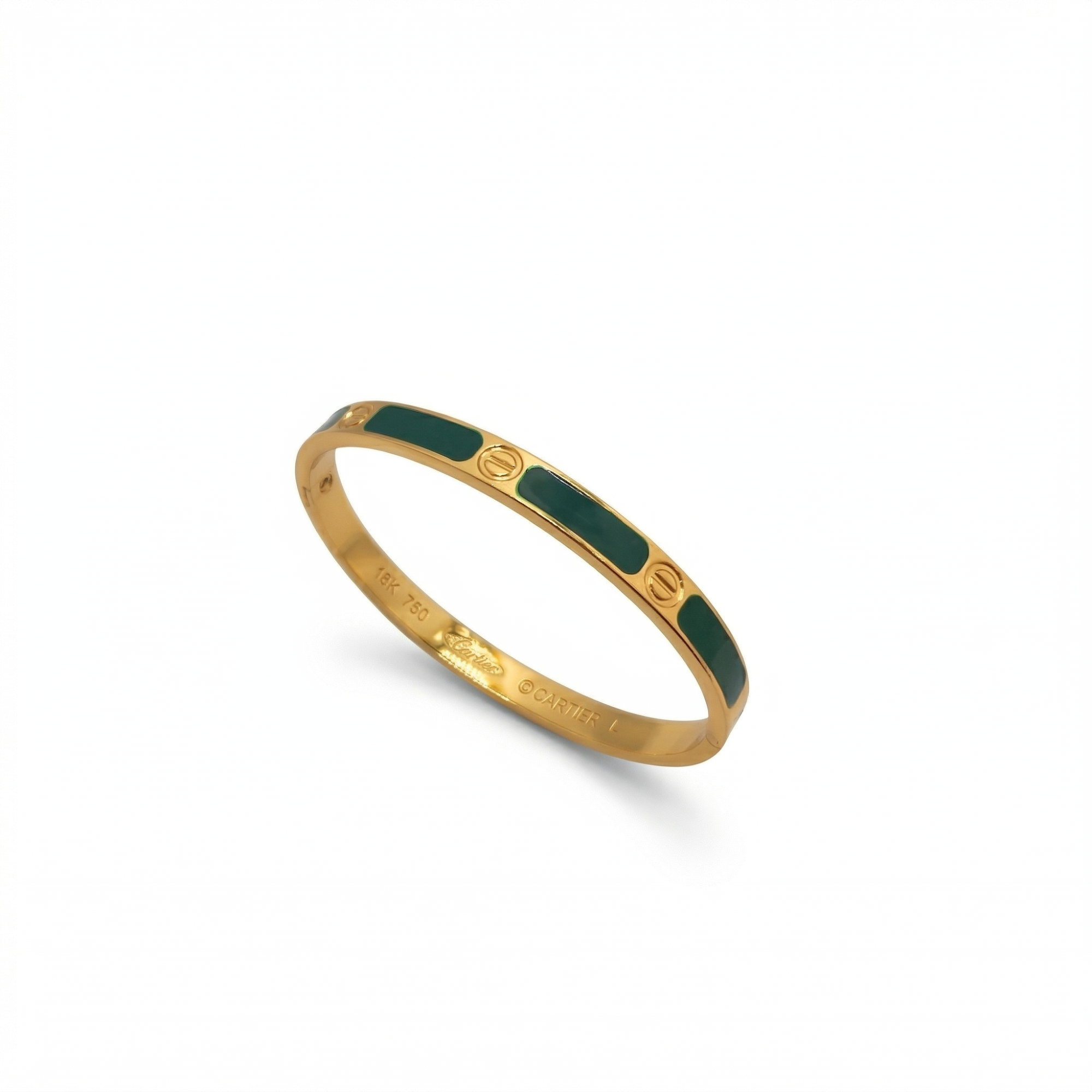 Pulsera Brazalete de Acero Chapado en Oro de 18K 100% con Detalles Esmaltados en Verde Oscuro