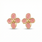 Pendientes de Botón con Flor de Pétalos Rosas y Centro Dorado - 100% Acero Bañado en Oro 18K