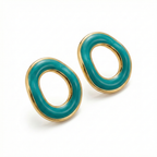 Pendientes de Aro Ovalado con Esmalte Turquesa - 100% Acero Bañado en Oro 18K