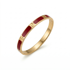 Pulsera Brazalete de Acero Chapado en Oro de 18K 100% con Detalles Esmaltados en Rojo