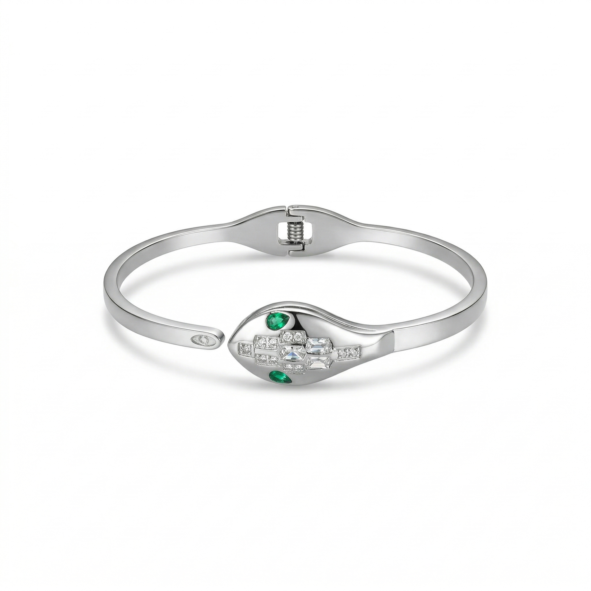 Pulsera Rígida Diseño Serpiente con Esmaltes y Circonitas - 100% Acero Bañado en Rodio