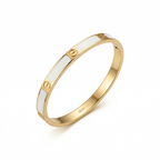 Pulsera Brazalete de Acero Chapado en Oro de 18K 100% con Detalles Esmaltados en Blanco