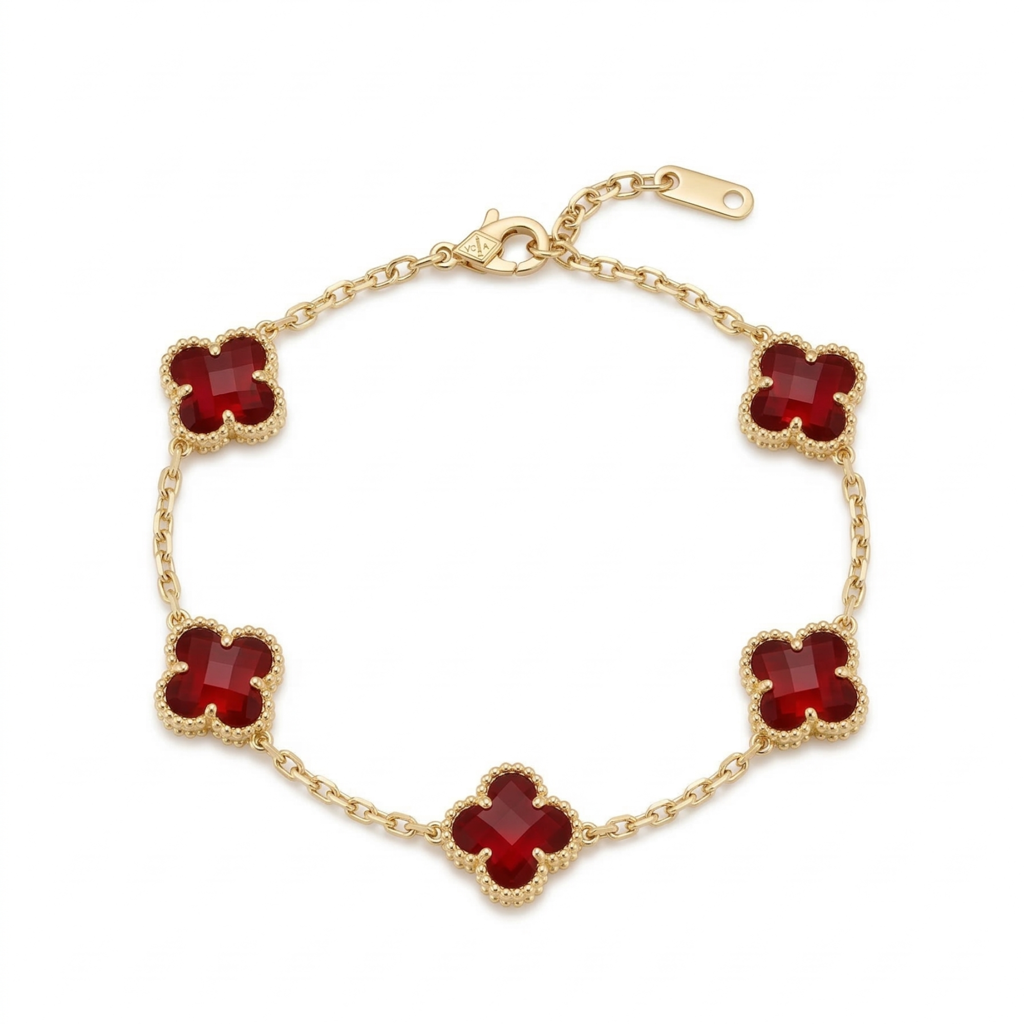 Pulsera de Trébol Rojo 100% Acero Bañado en Oro 18K